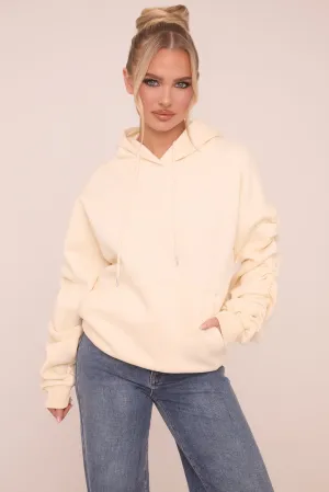 Cream Ruched Sleeve Oversized Hoodie - Lorna