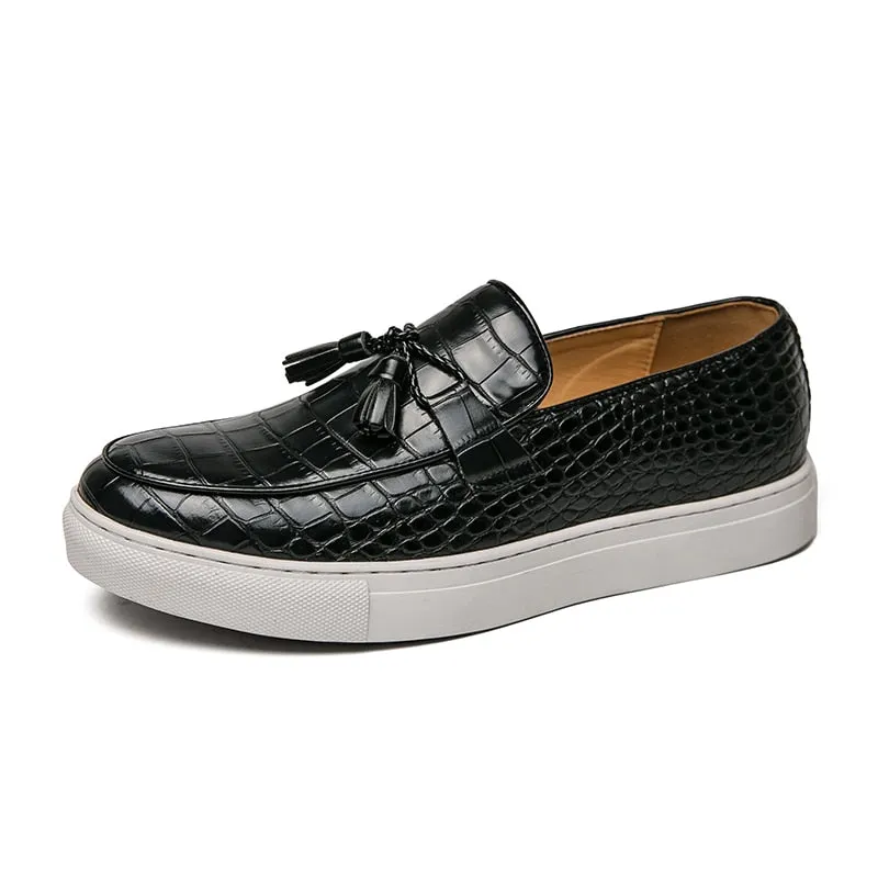 Crocodile Embossed Tassel Loafers