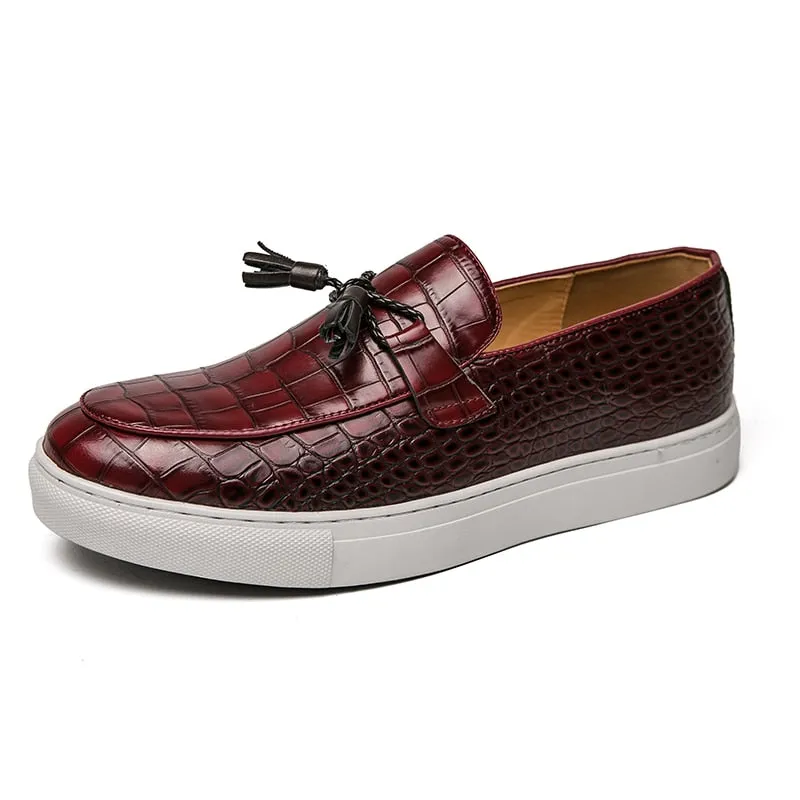 Crocodile Embossed Tassel Loafers