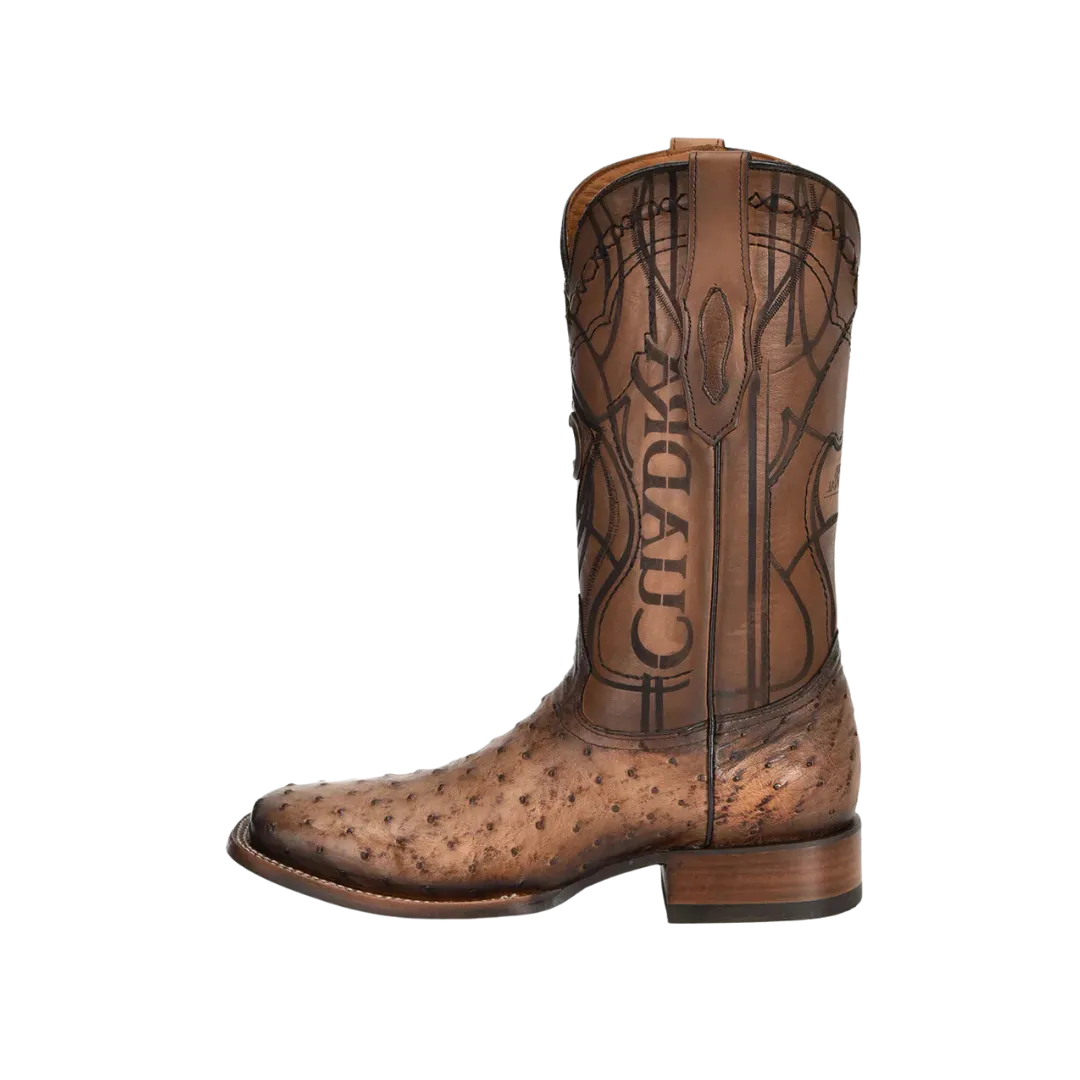 Cuadra Men's Lugano Ostrich Embroidery Laser Brown Boots