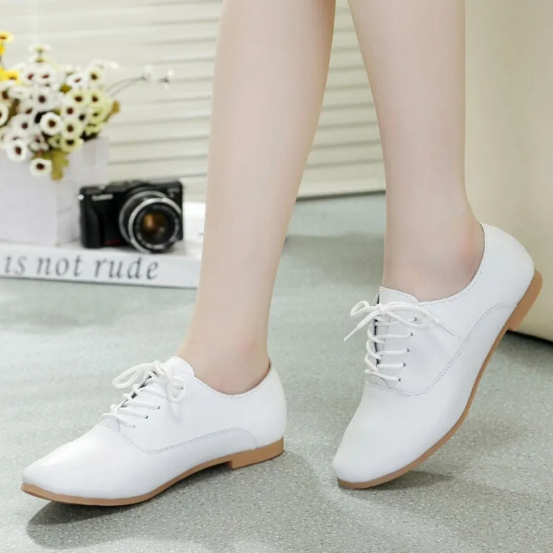 Cute Small White Shoes Genuine Leather Comfortable Flats Shoes