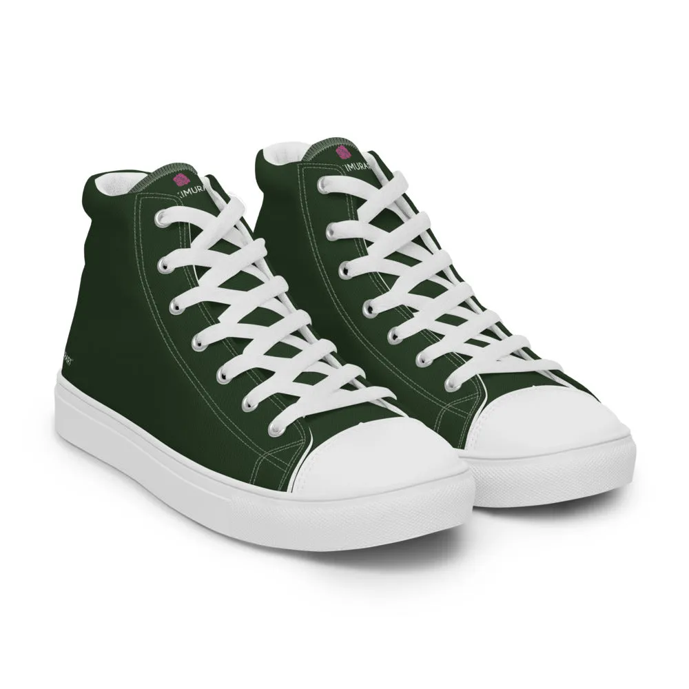 Dark Green Men's Sneakers, Solid Color Premium Canvas High Top Shoes For Fashionable Men