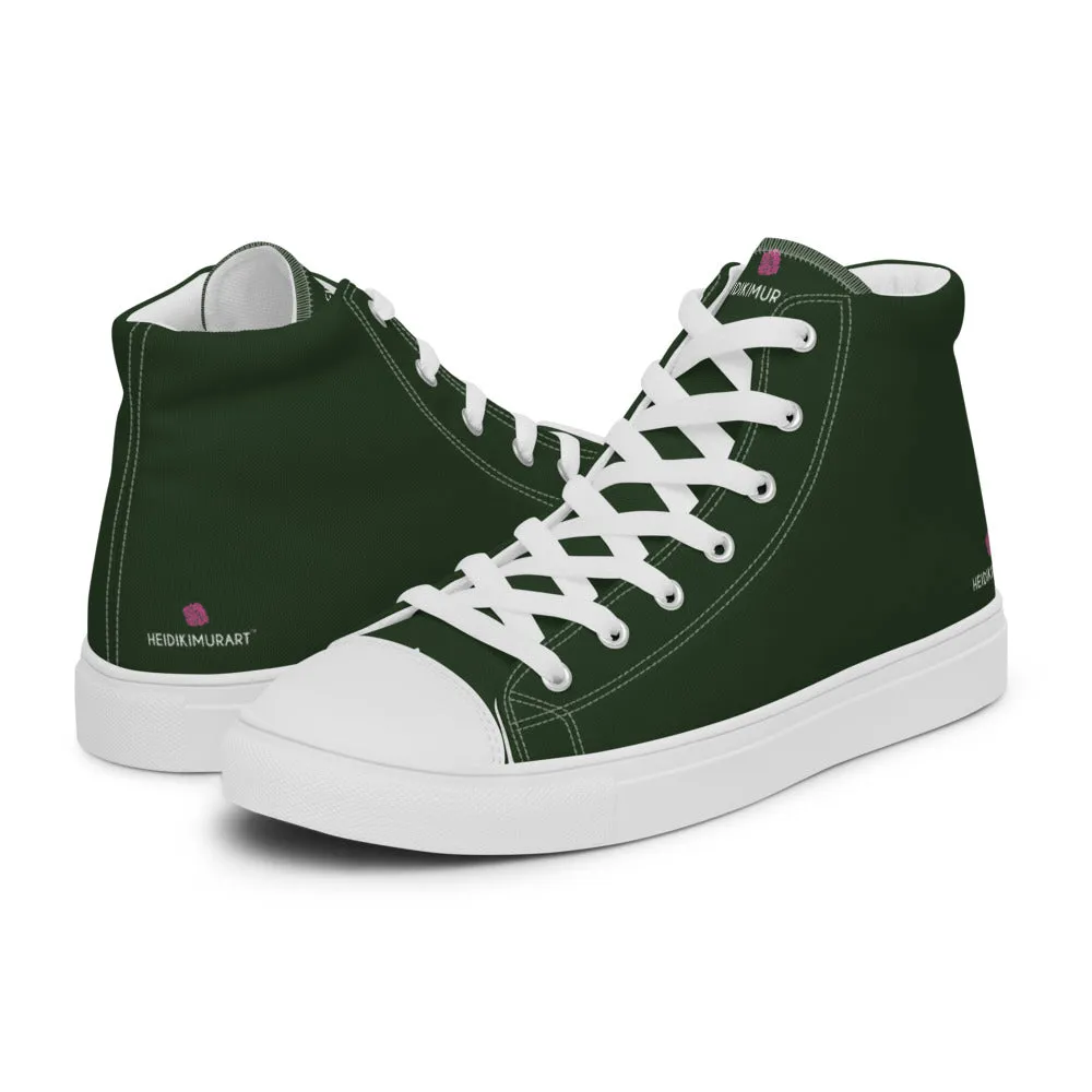 Dark Green Men's Sneakers, Solid Color Premium Canvas High Top Shoes For Fashionable Men