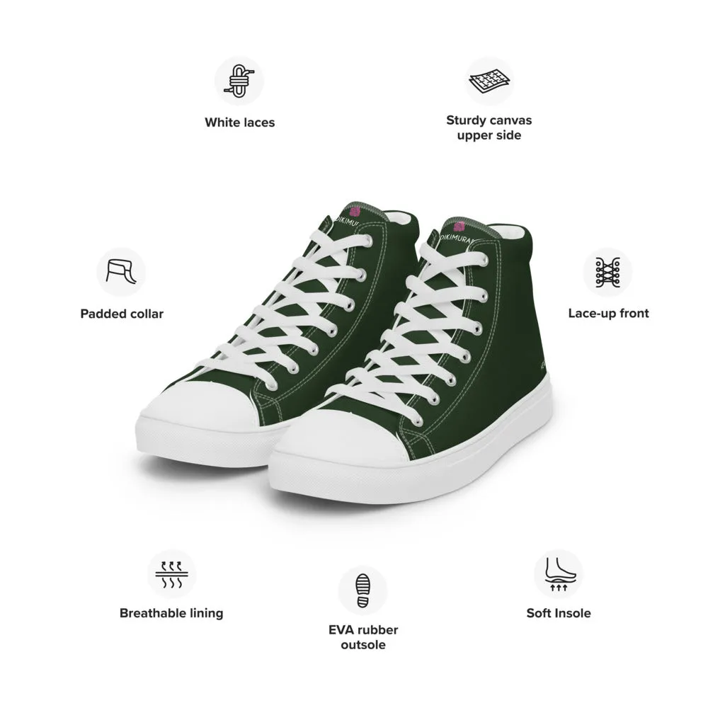 Dark Green Men's Sneakers, Solid Color Premium Canvas High Top Shoes For Fashionable Men