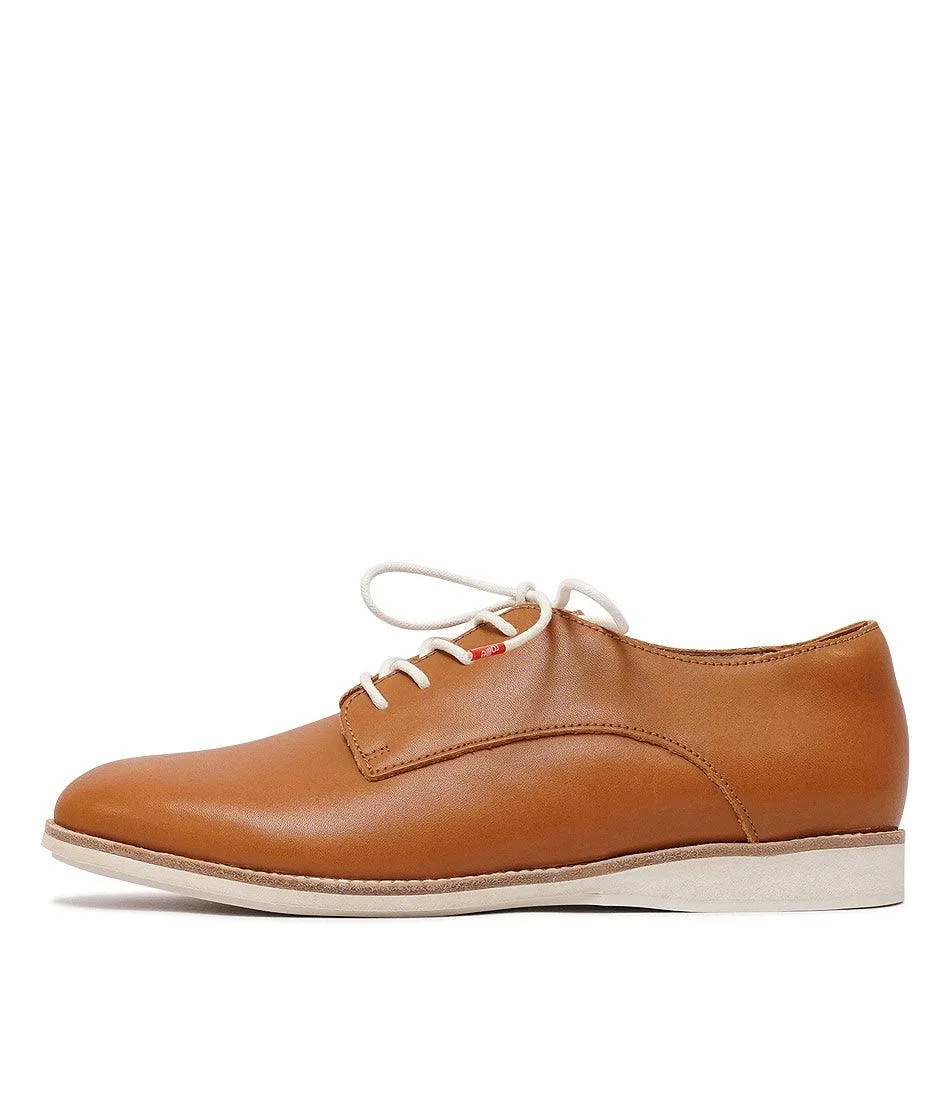 Derby Cognac Leather Lace Up Flats