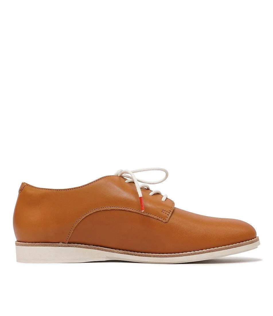 Derby Cognac Leather Lace Up Flats