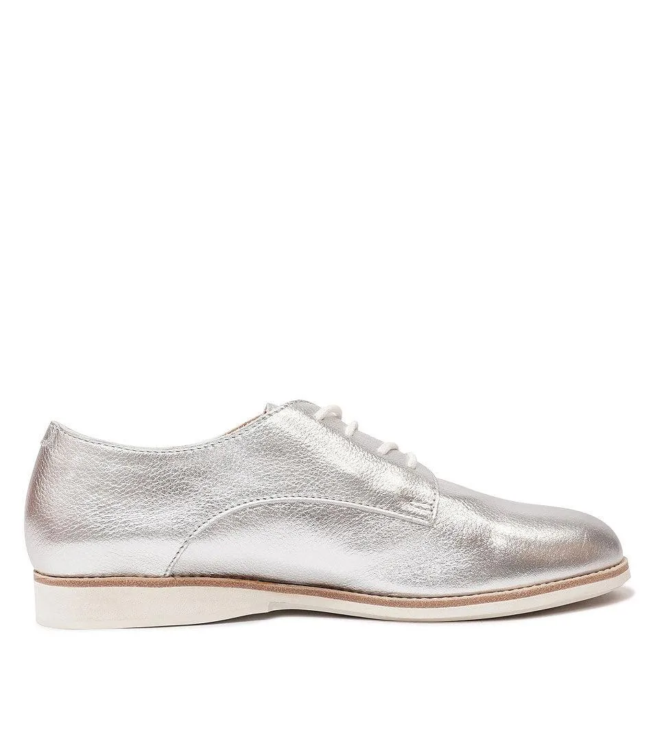 Derby Super Soft Silver Leather Lace Up Flats