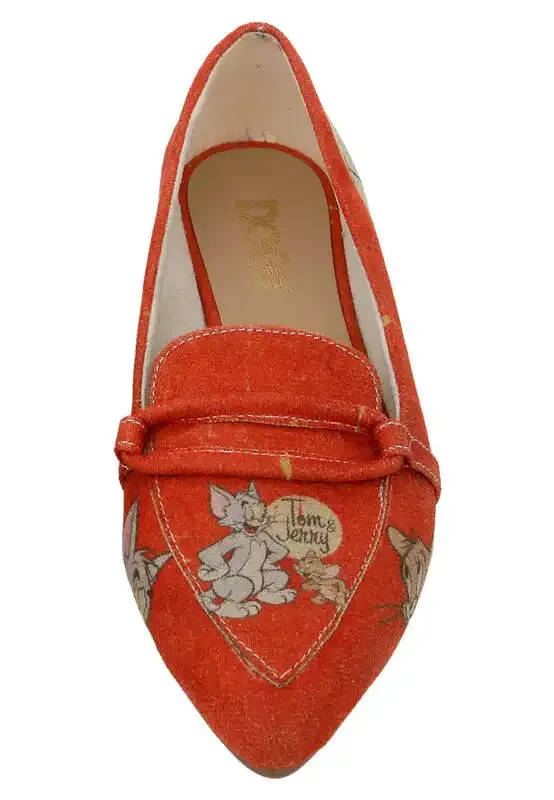 DOGO - Women Vegan Leather Orange Flat Shoes - Warner Bros Tom & Jerry Design