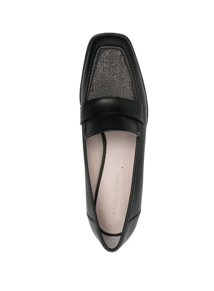 Embellished Slip On Black Loafers