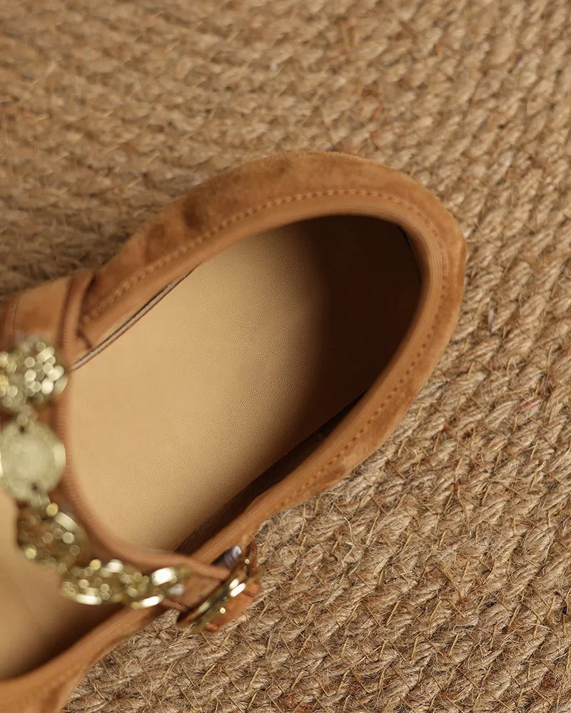 Exquisite Gold Coin Decorated Mary Jane Loafers