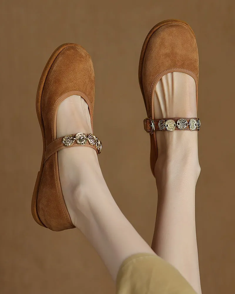 Exquisite Gold Coin Decorated Mary Jane Loafers