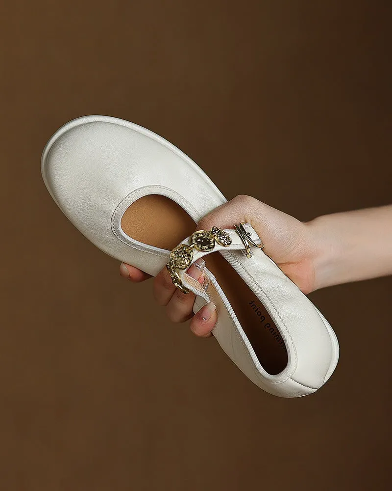 Exquisite Gold Coin Decorated Mary Jane Loafers