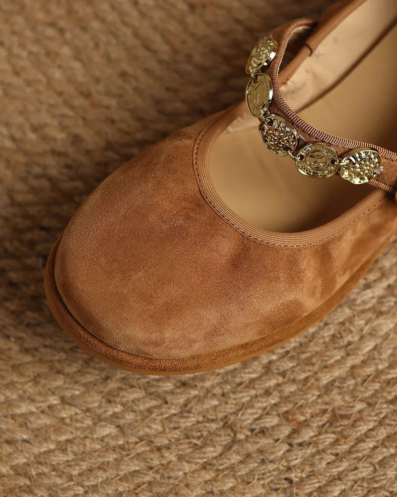 Exquisite Gold Coin Decorated Mary Jane Loafers