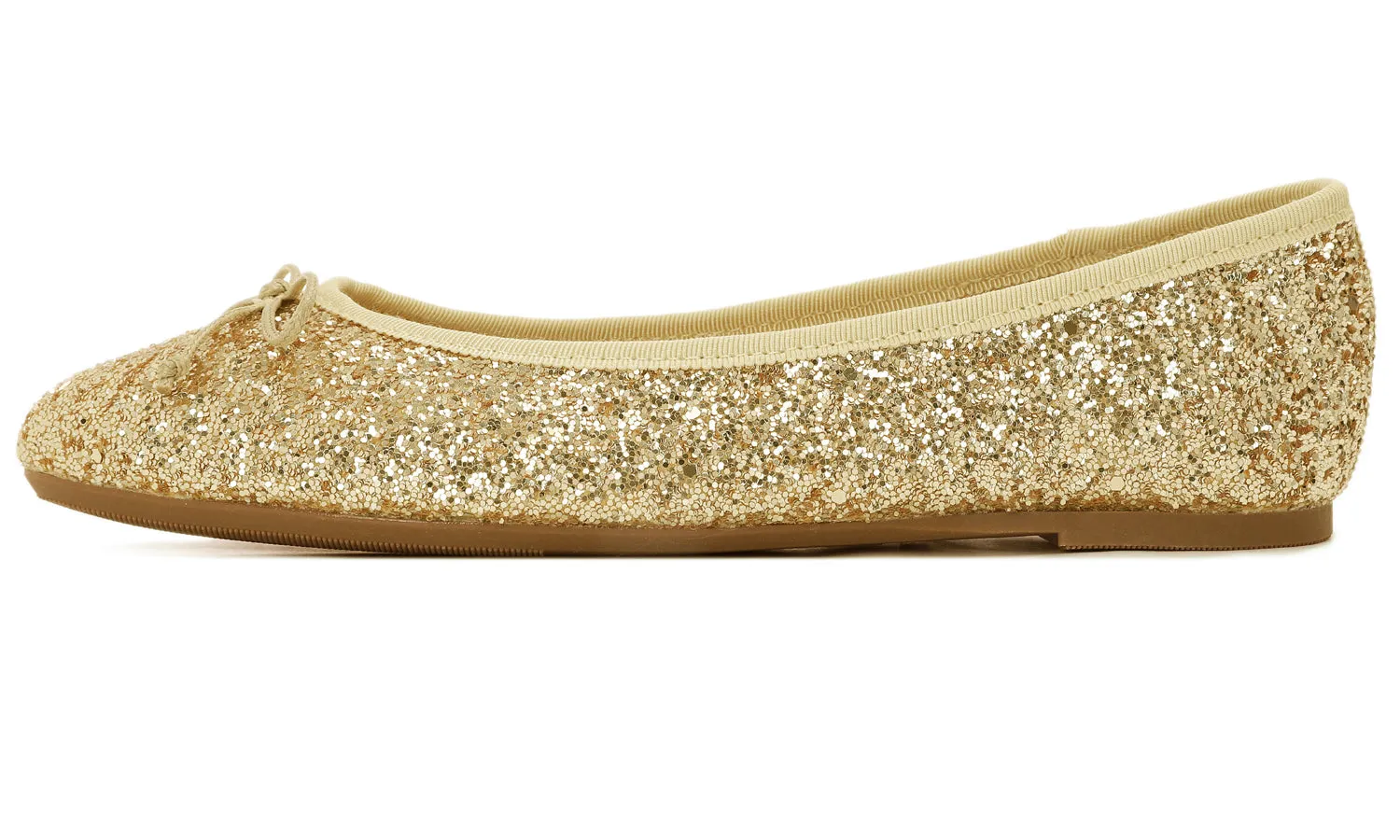 Feversole Women's Macaroon Glitter Gold Memory Foam Cushion Insock Patent Ballet Flat