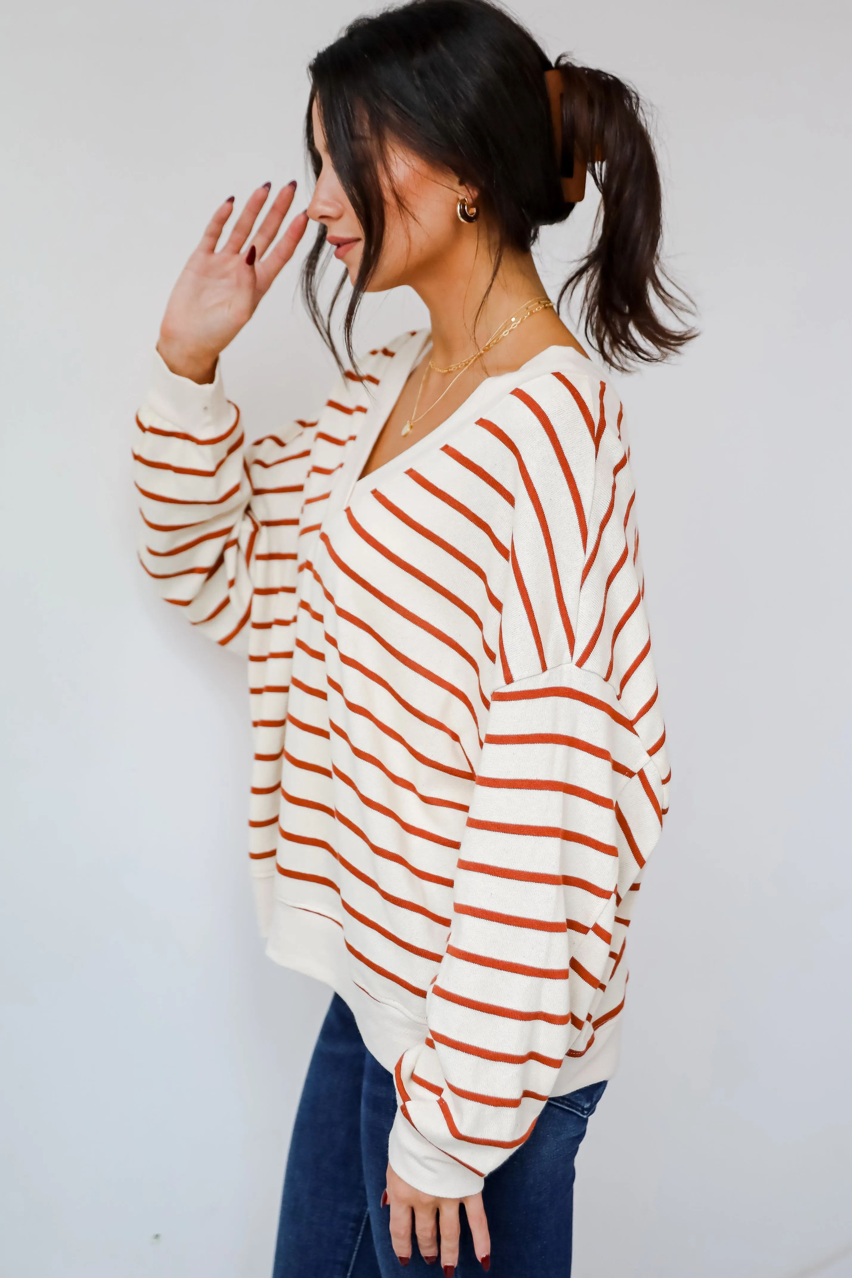 FINAL SALE - Positively Delightful Brick Striped Knit Top