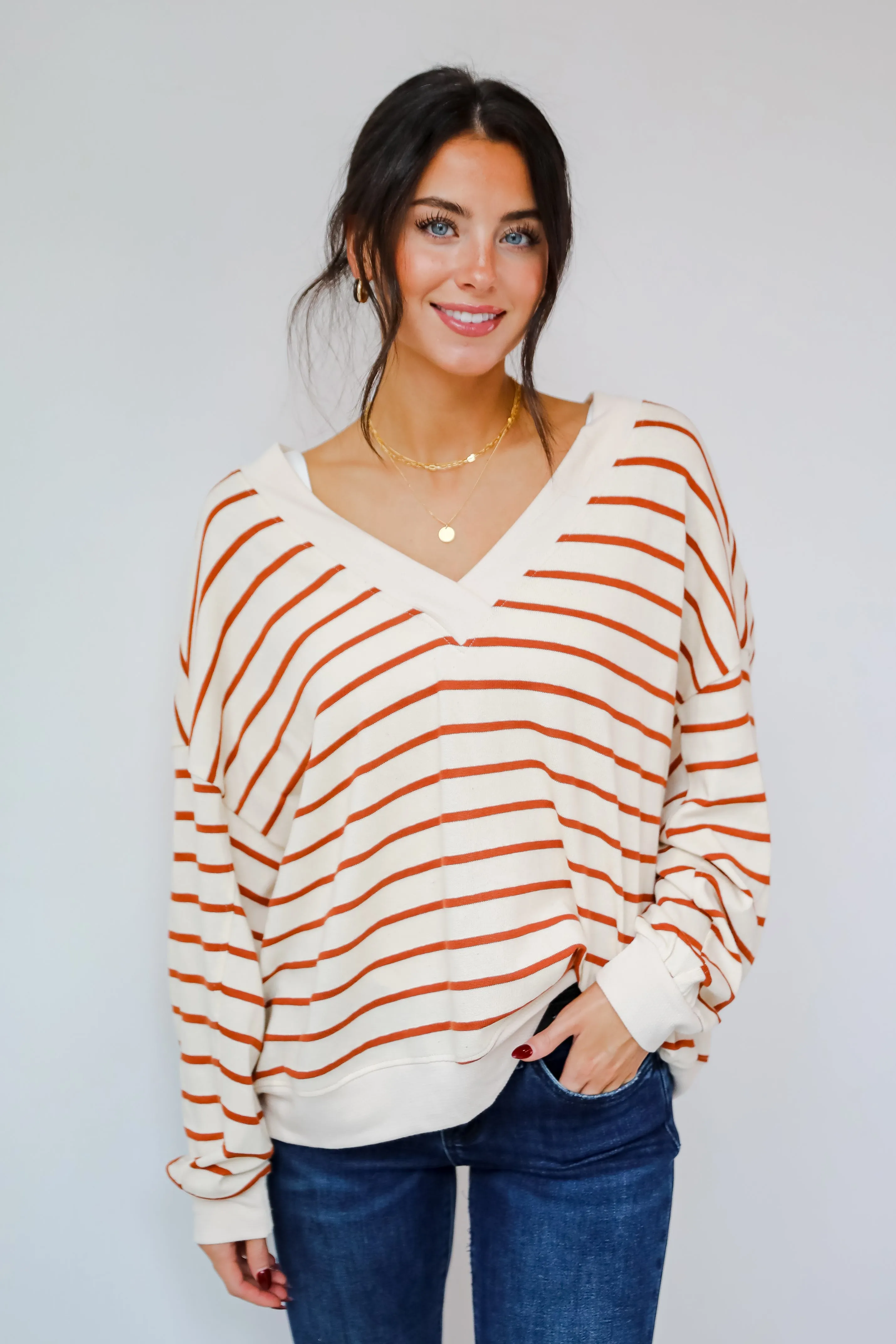 FINAL SALE - Positively Delightful Brick Striped Knit Top