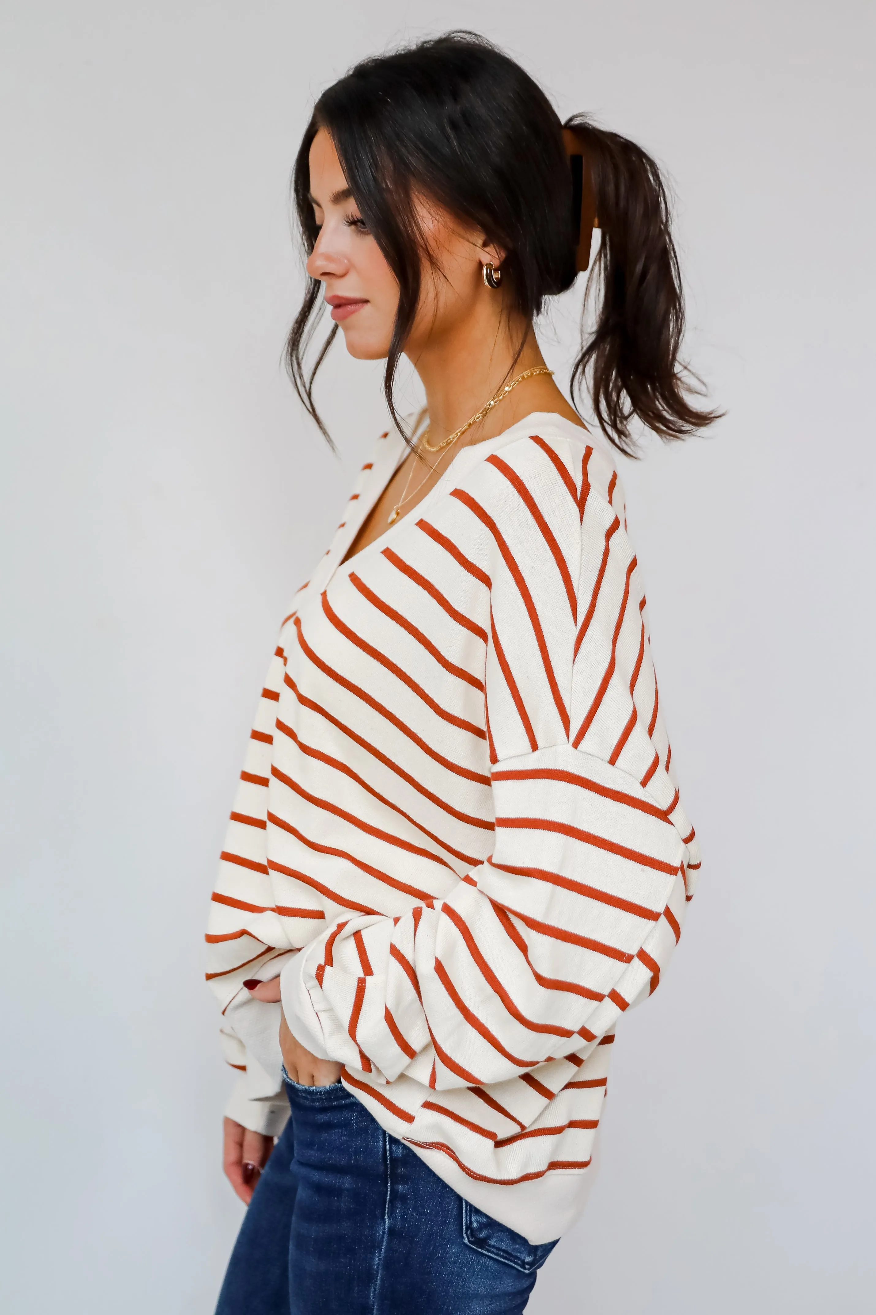 FINAL SALE - Positively Delightful Brick Striped Knit Top