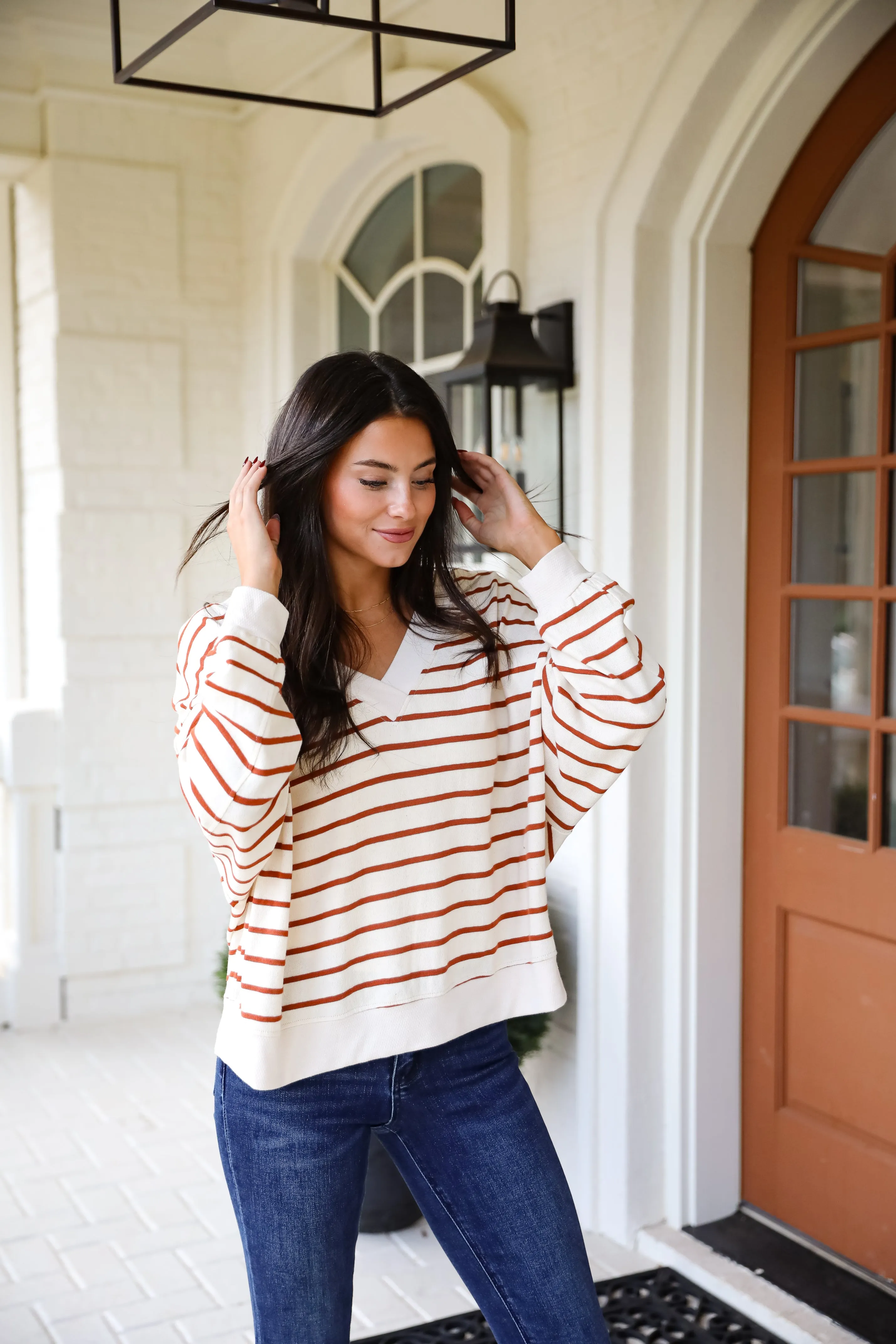 FINAL SALE - Positively Delightful Brick Striped Knit Top