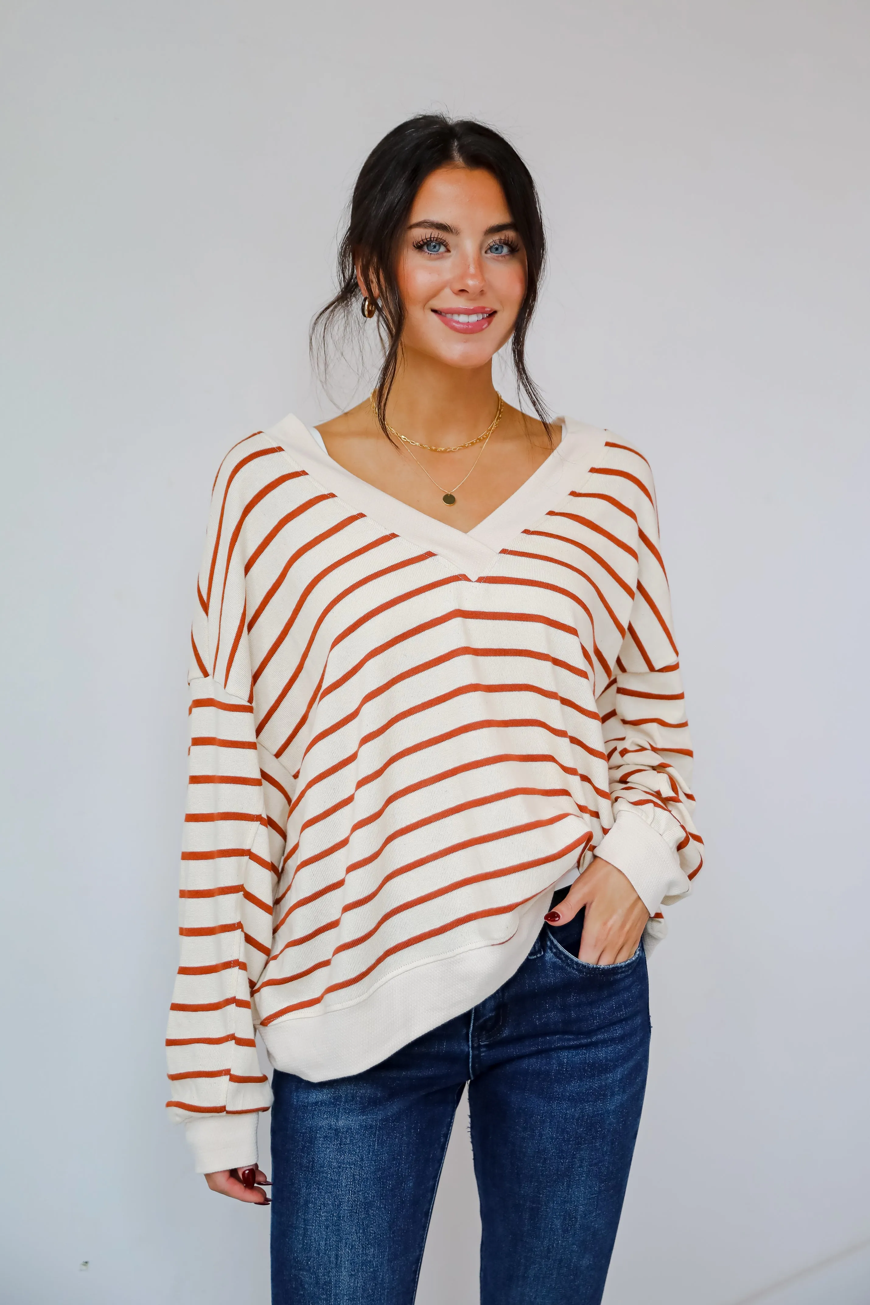 FINAL SALE - Positively Delightful Brick Striped Knit Top