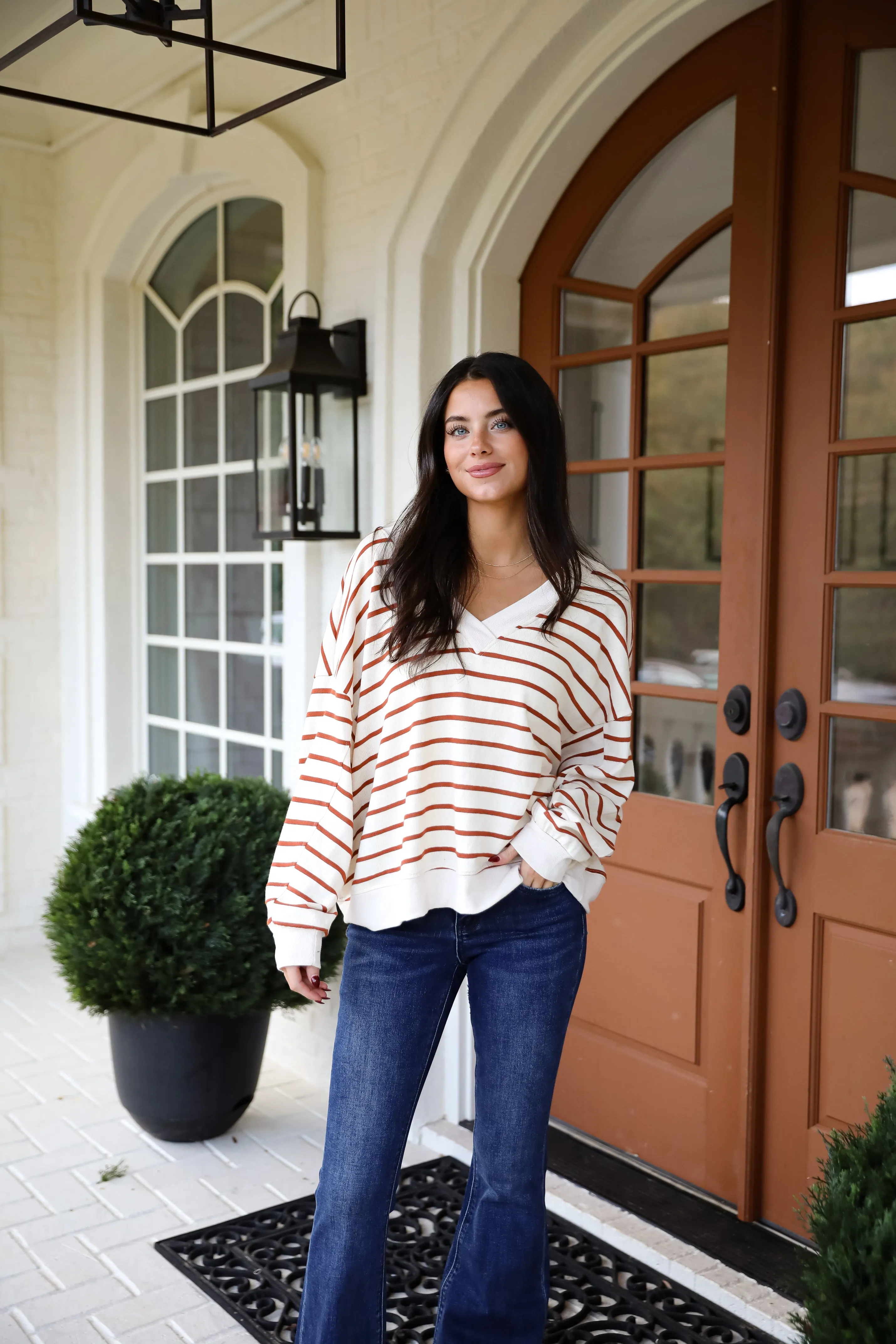 FINAL SALE - Positively Delightful Brick Striped Knit Top