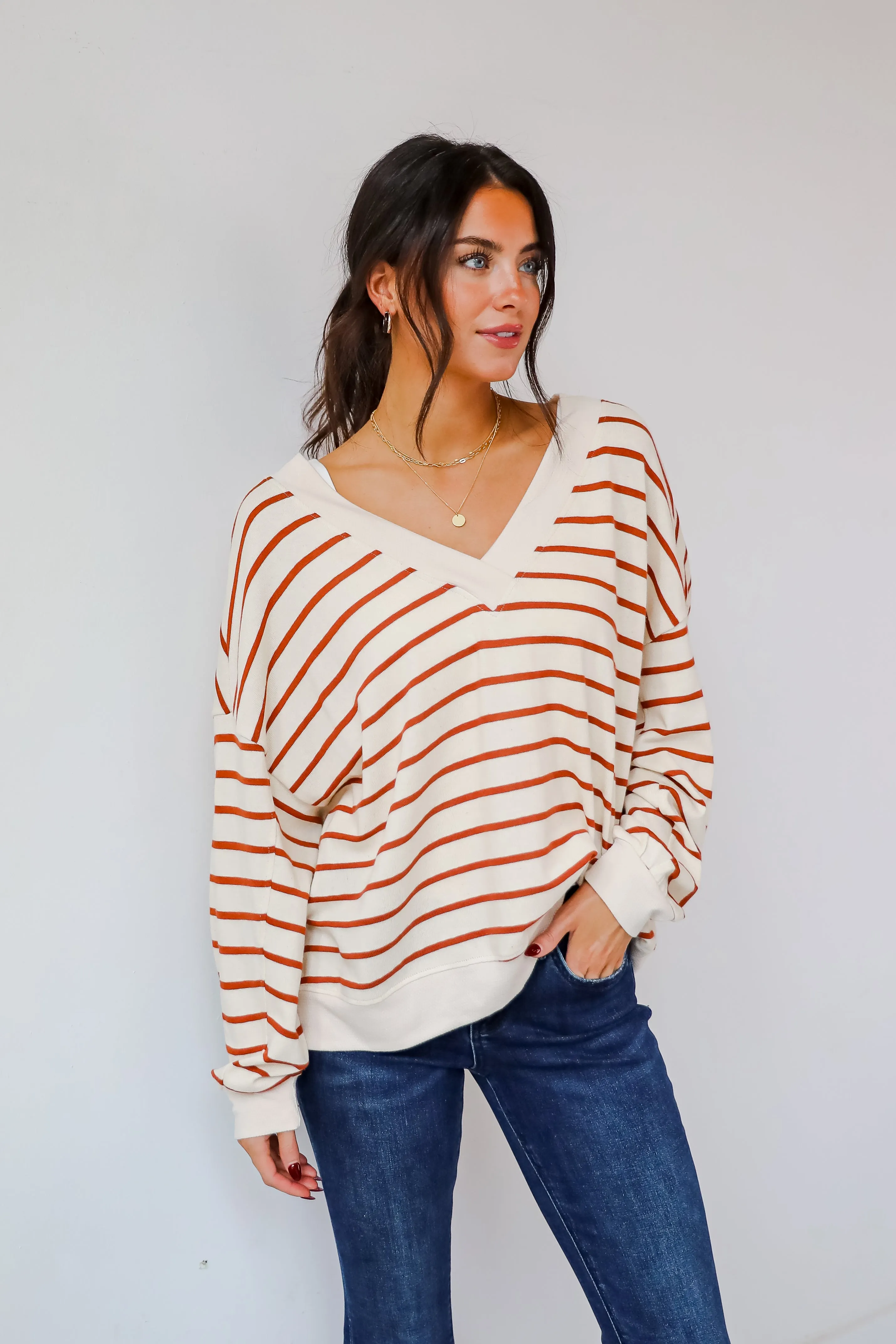 FINAL SALE - Positively Delightful Brick Striped Knit Top