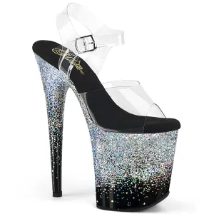 Flamingo-808SS Black-Silver Multi Glitter, 8" Heels