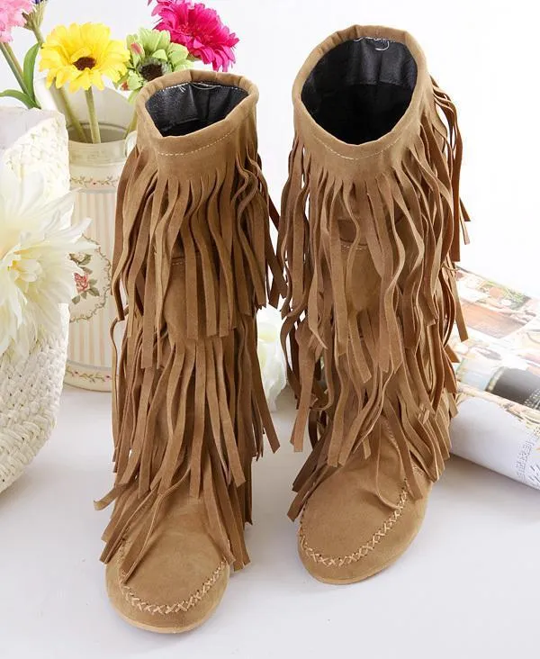 Flat tassels casual women s shoes in the tube female boots large size 40-43 yards