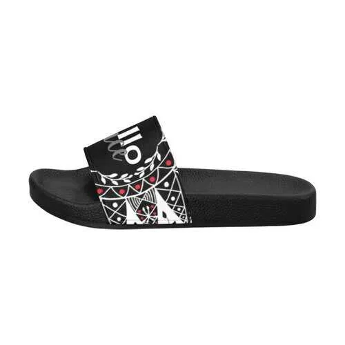 Flip-Flop Sandals, Black Red and White Hello Peace Bohemian Style Women's Slides