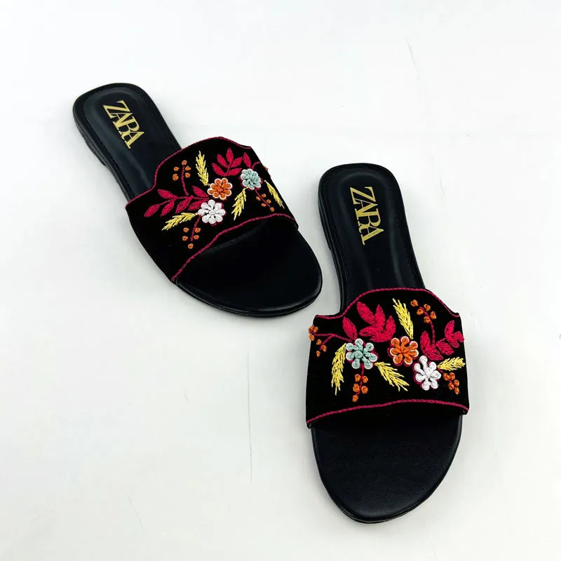 Floral Embroidered Flats Round Toe Casual Comfortable Sandal