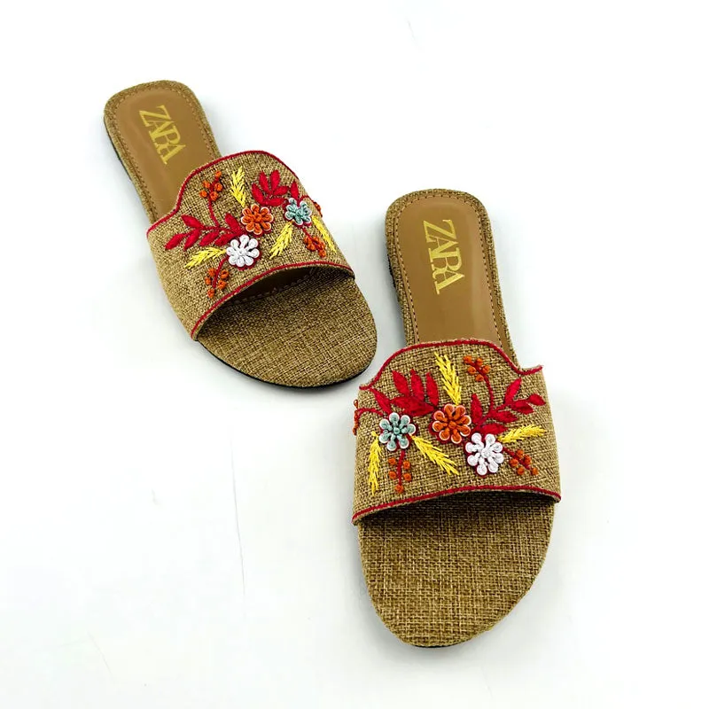 Floral Embroidered Flats Round Toe Casual Comfortable Sandal