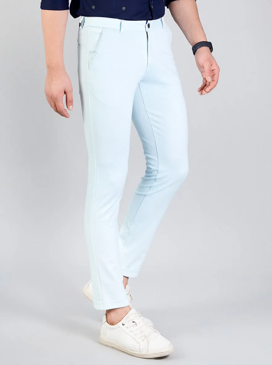 Fresh Blue Printed Slim Fit Casual Trouser | JadeBlue