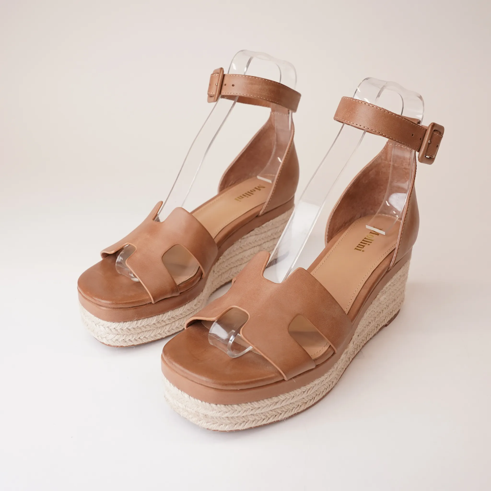 Geegie Tan Leather Espadrille Wedges