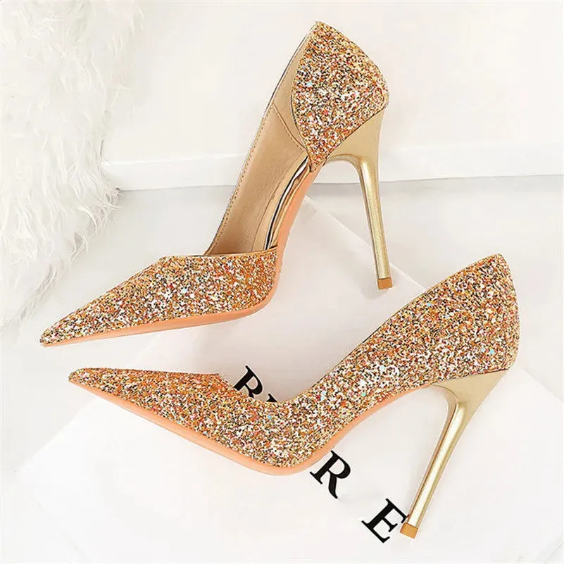 Glittery Pointed Toe High Heels