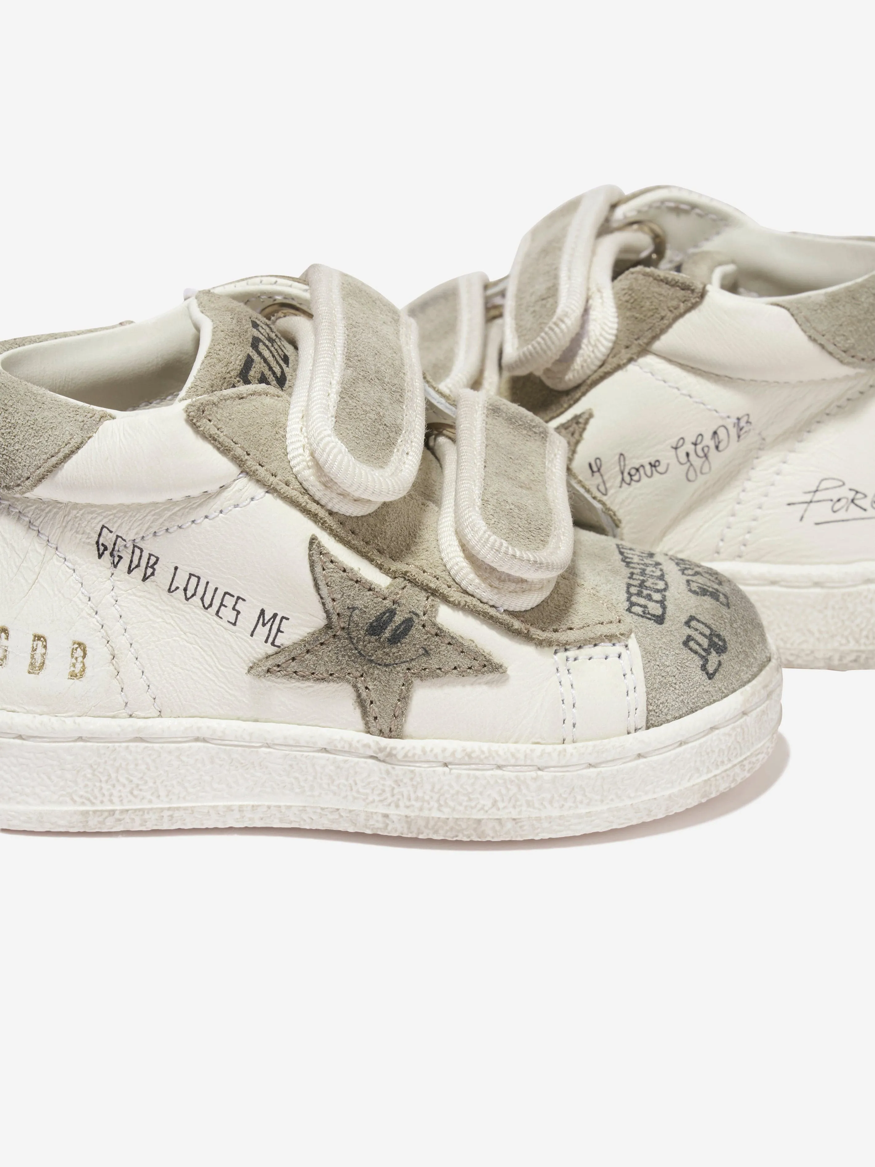 Golden Goose Kids June Leather Journey Print Star Trainers in White