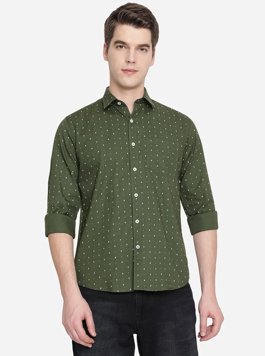 Green & Off-White Printed Slim Fit Casual Shirt | Greenfibre