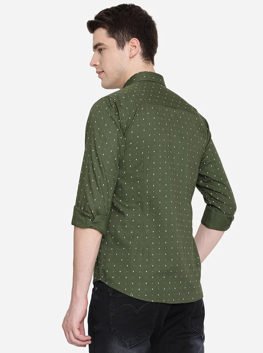 Green & Off-White Printed Slim Fit Casual Shirt | Greenfibre