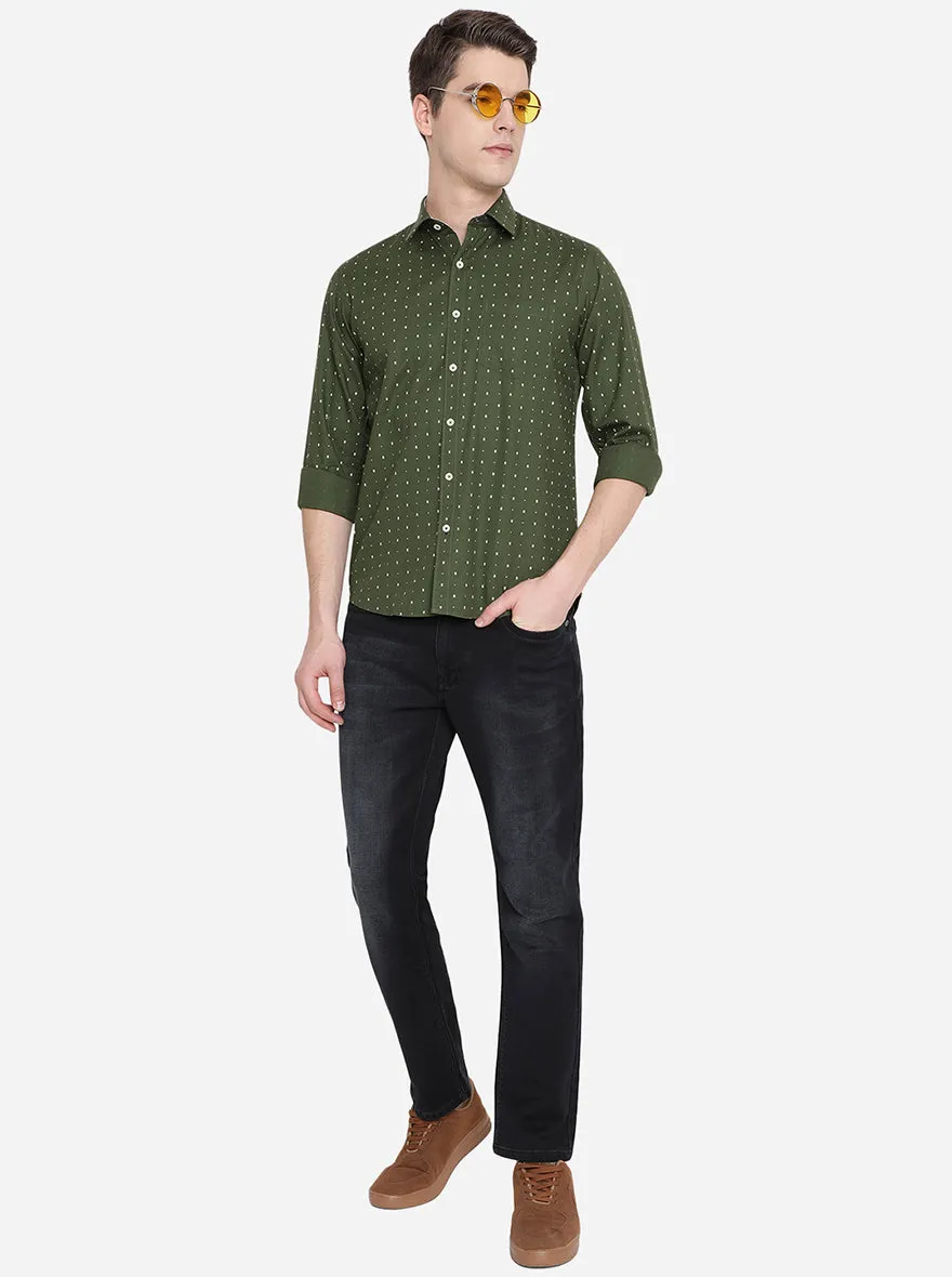 Green & Off-White Printed Slim Fit Casual Shirt | Greenfibre