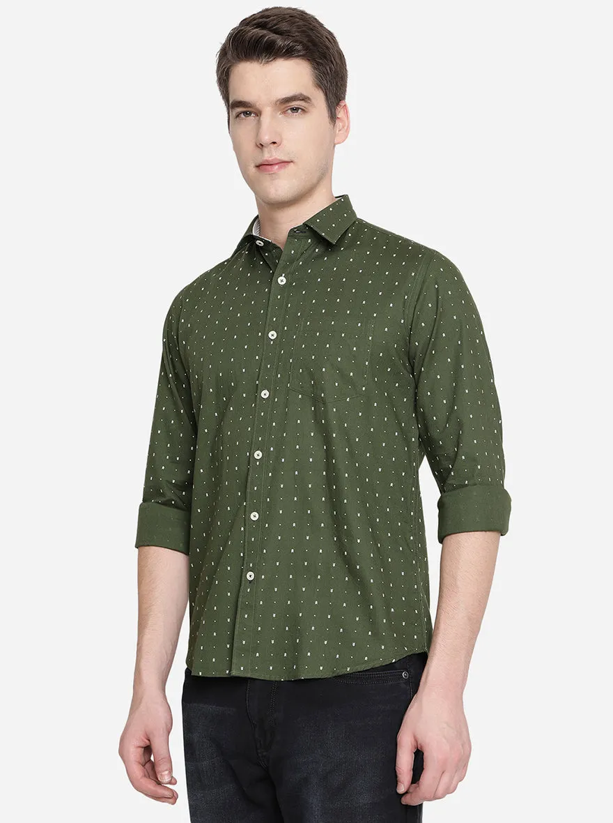 Green & Off-White Printed Slim Fit Casual Shirt | Greenfibre