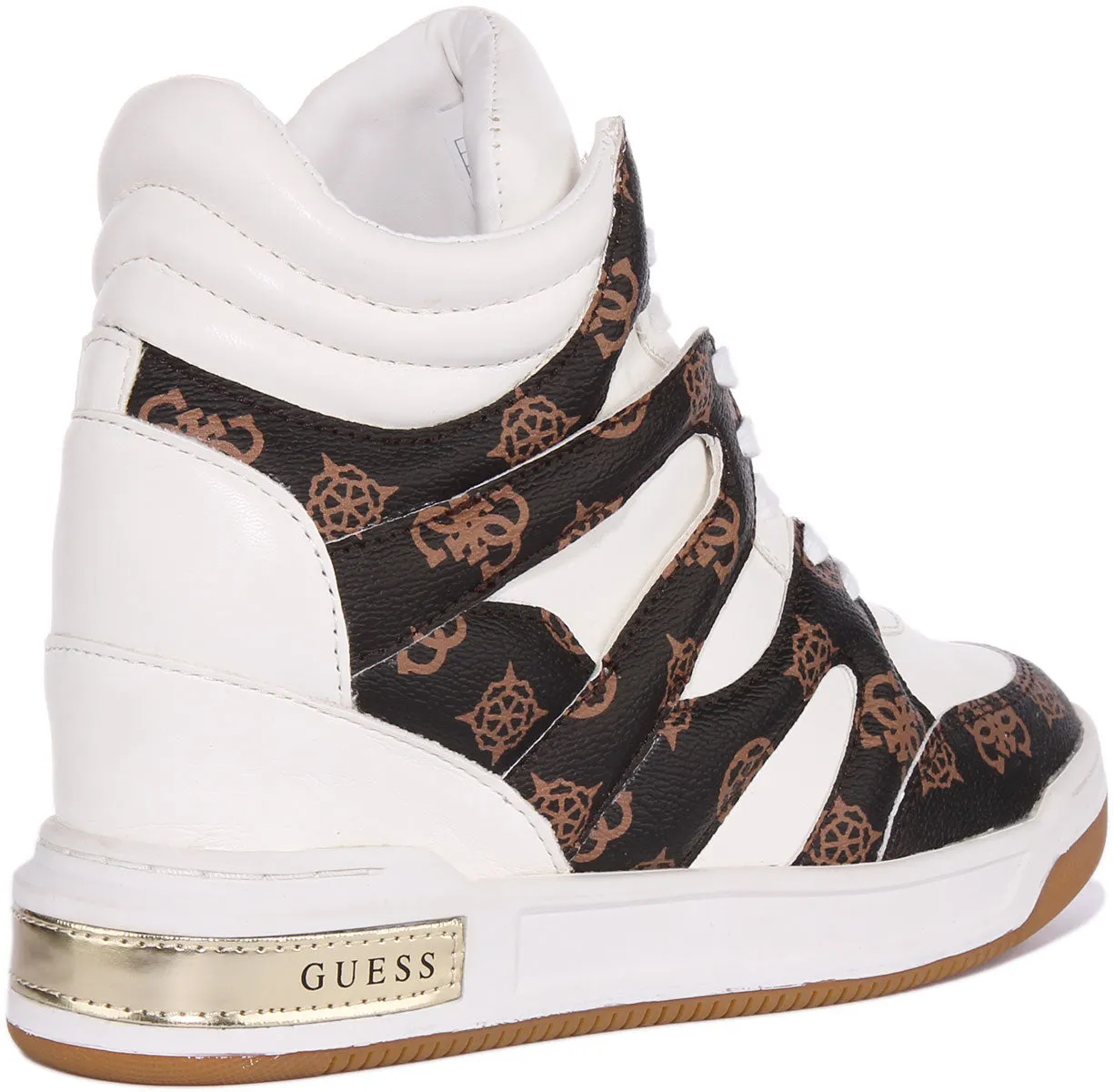 Guess Lisa Wedge Sneaker In White Brown For Women