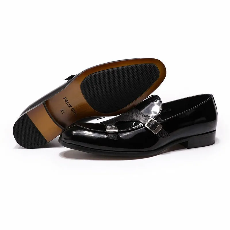 Hand-Crafted Sheepskin Lined Monk-Strap Cowhide Slip-Ons