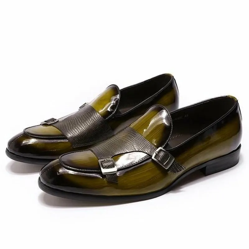 Hand-Crafted Sheepskin Lined Monk-Strap Cowhide Slip-Ons