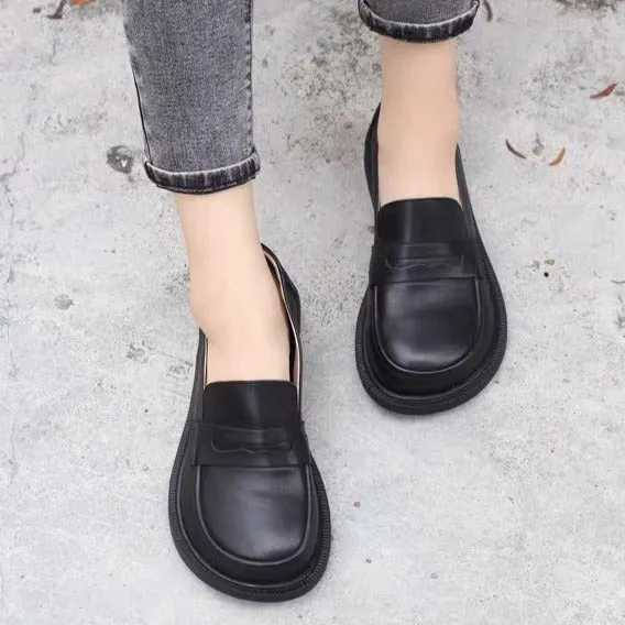 Handmade Women Loafers Big Toe Comfortable Soft Leather Shoes