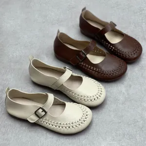 Handmade Woven Flat Shoes With Buckle