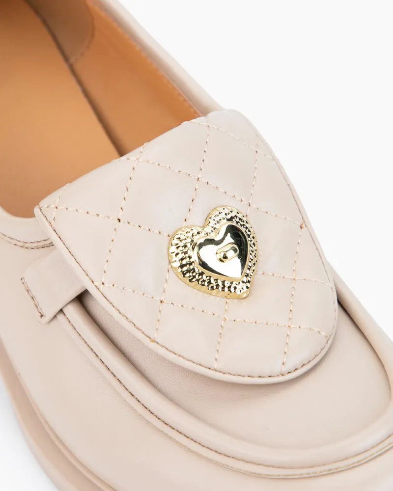 Heart Decoration Comfort Slip On Mid Heel Loafers