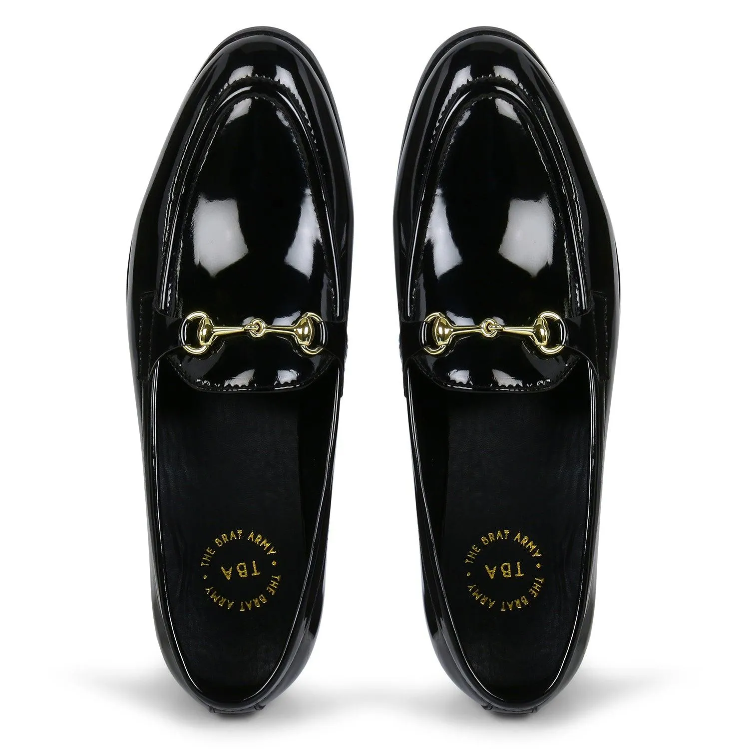 Henley Patent Black Horsebit Buckle Loafers.