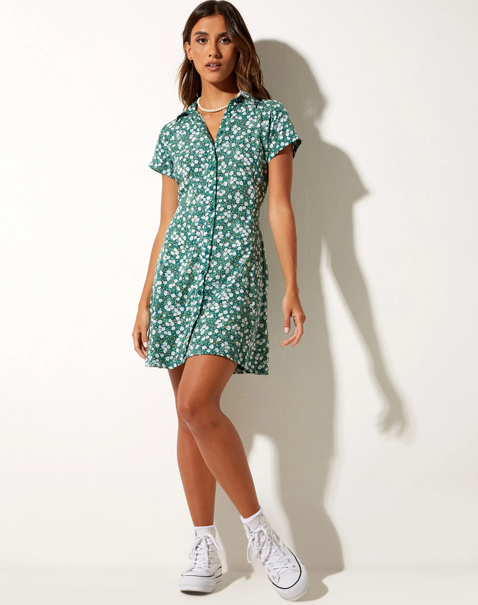 Holma Mini Dress in Floral Field Green