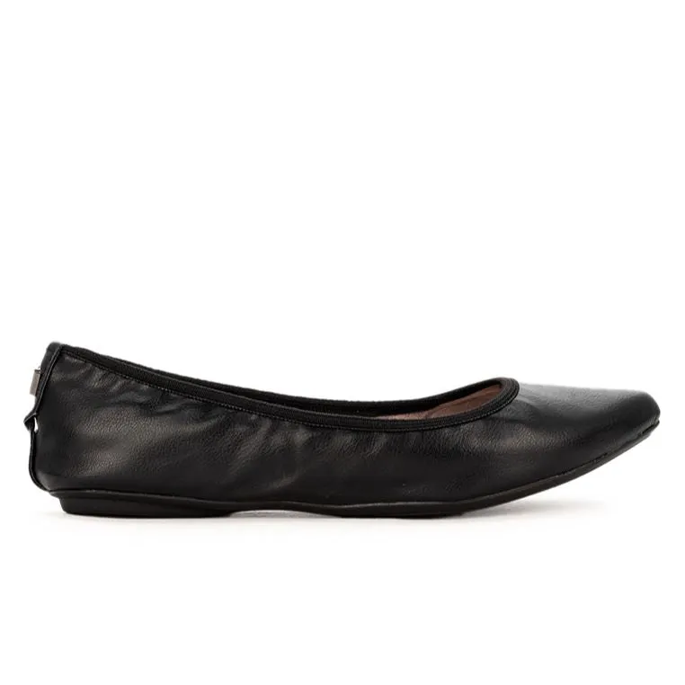 JANEY Ballet Flat Shoes - Black Tumble Nappa