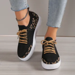 Lace-Up Leopard Flat Sneakers