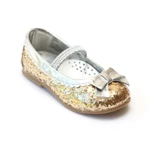 L'Amour Girls D401 Glitter Gold Bow Flats