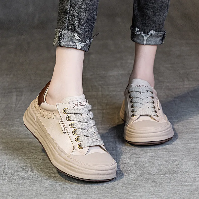 Leather Comfortable Casual Platform Sneakers for Women